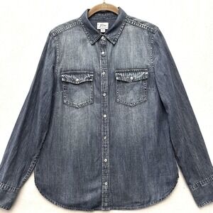 J. CREW Women's 8 Western Chambray Denim Indigo Pearl Snap Button Front Shirt